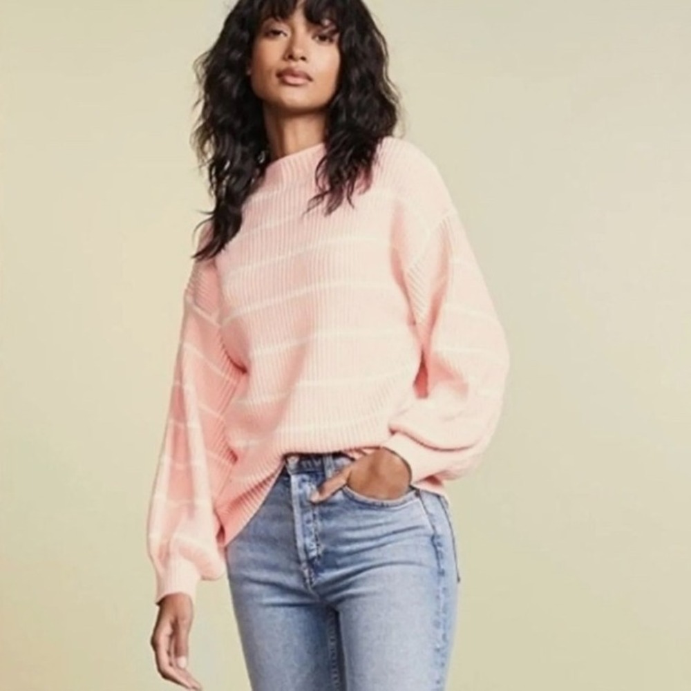 SAYLOR Women's Pink White Striped Long Sleeve Crew Neck Sweater‎ Size M/L